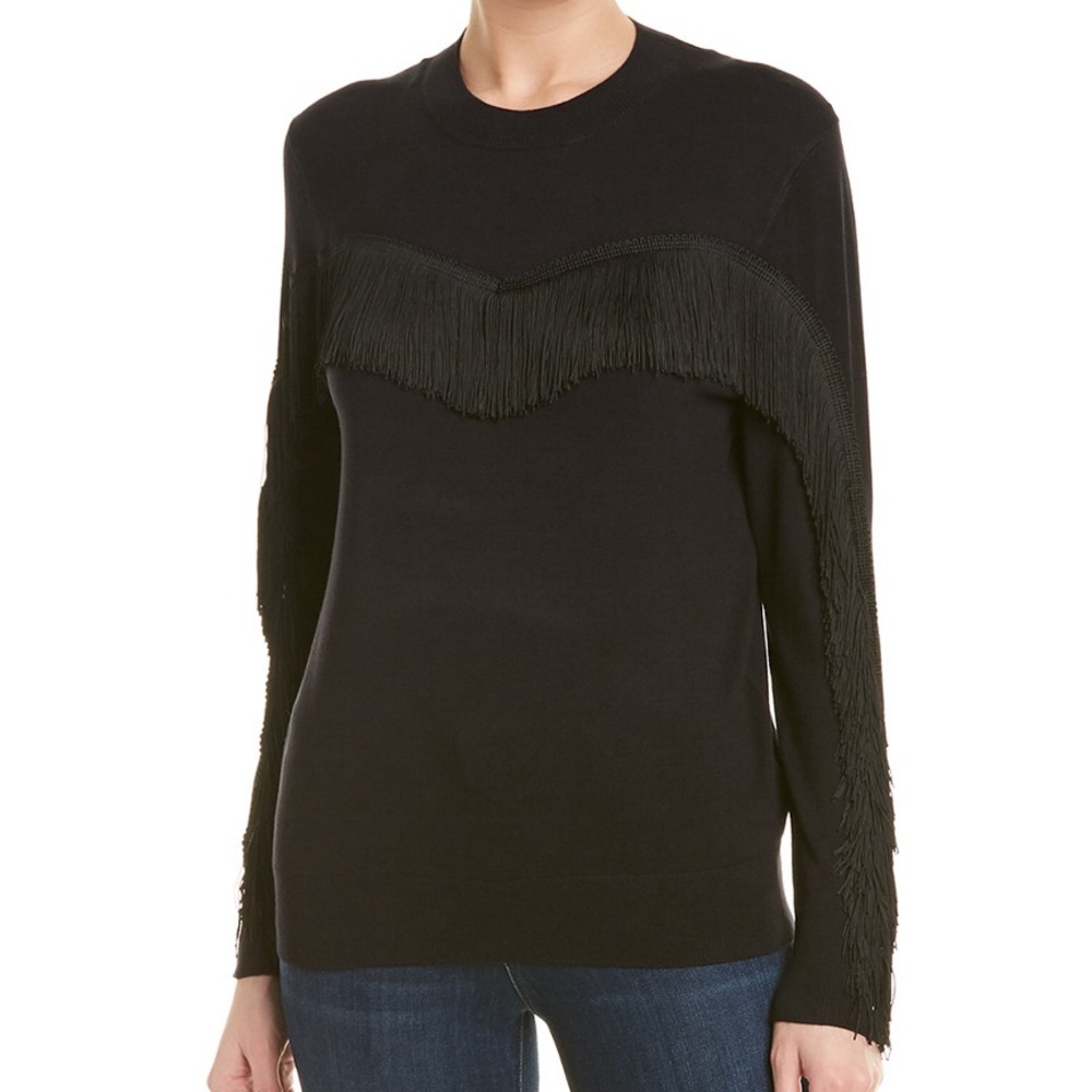 Ted Baker Aniebel Black Fringe Crewneck Sweater